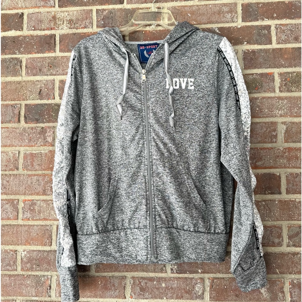 AQ Sport Gray Heather Jacket with Sequins on Sleeves Size 1XL